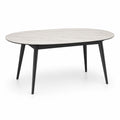 Stół do jadalni owalny 160 cm x 90 cm x 75 cm MDF blat marmurowy biały czarny stalowe nogi