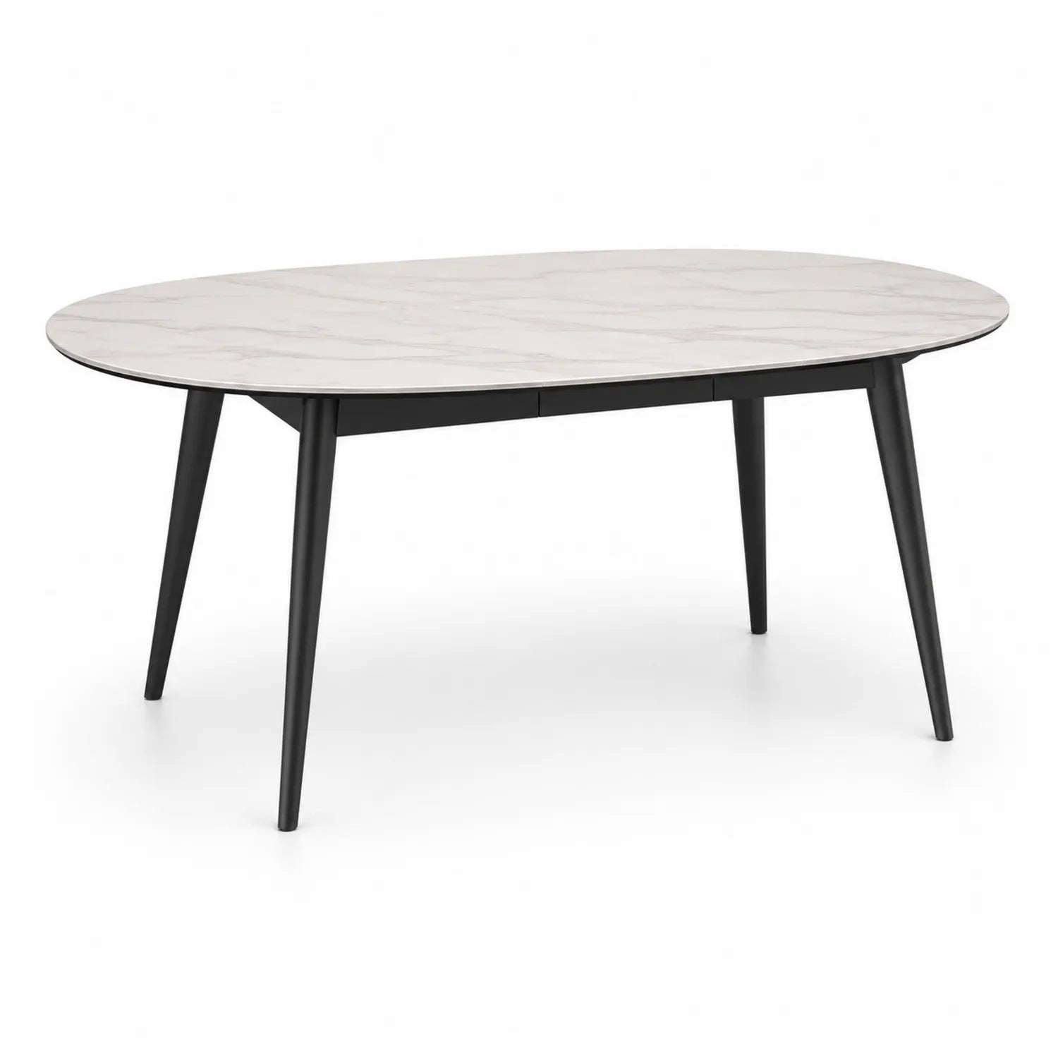 Stół do jadalni owalny 160 cm x 90 cm x 75 cm MDF blat marmurowy biały czarny stalowe nogi