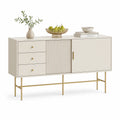 Kredens do jadalni 150 x 40 x 85 cm MDF z ryflowanym frontem 3 szuflady 2 drzwi beżowy złoty