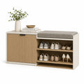 Szafka na buty 120 cm MDF dąb naturalny biały z siedziskiem i półkami 120x35x85 cm