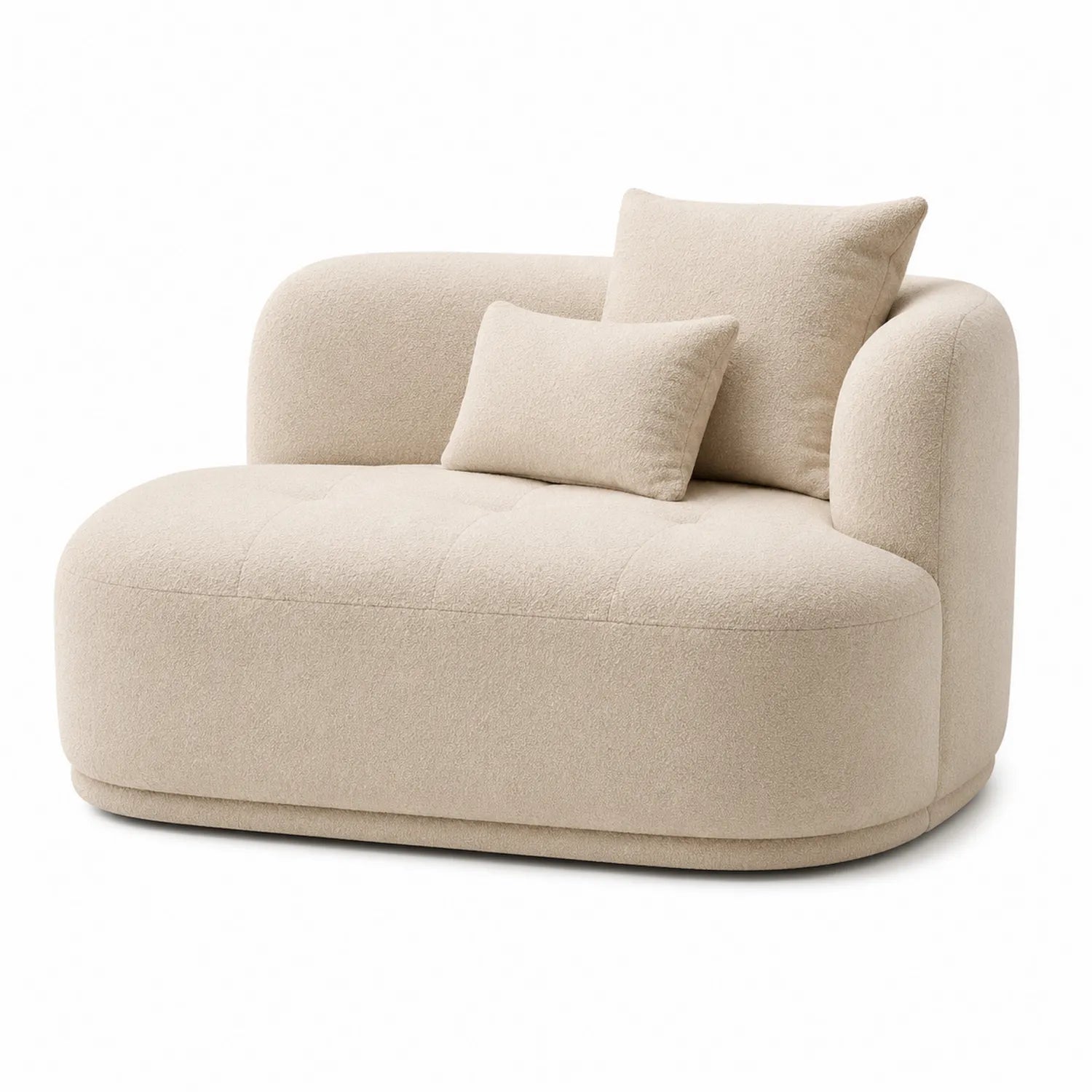 Sofa wypoczynkowa zaokrąglona 160 x 90 x 75 cm tkanina bouclé poliester beżowa z poduszkami konstrukcja drewniana
