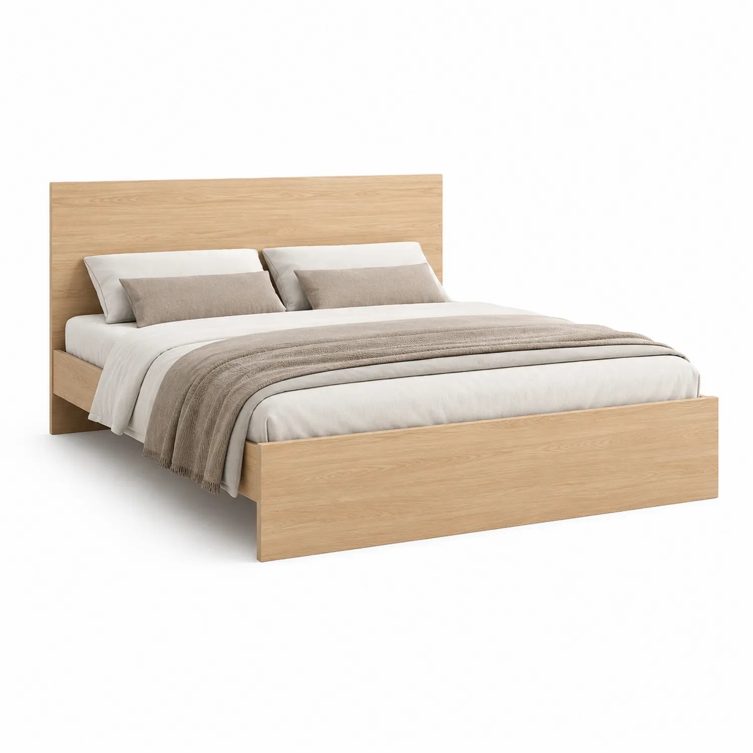 Łóżko do sypialni 160x200 cm platformowe rama MDF naturalny dąb drewniane wezgłowie