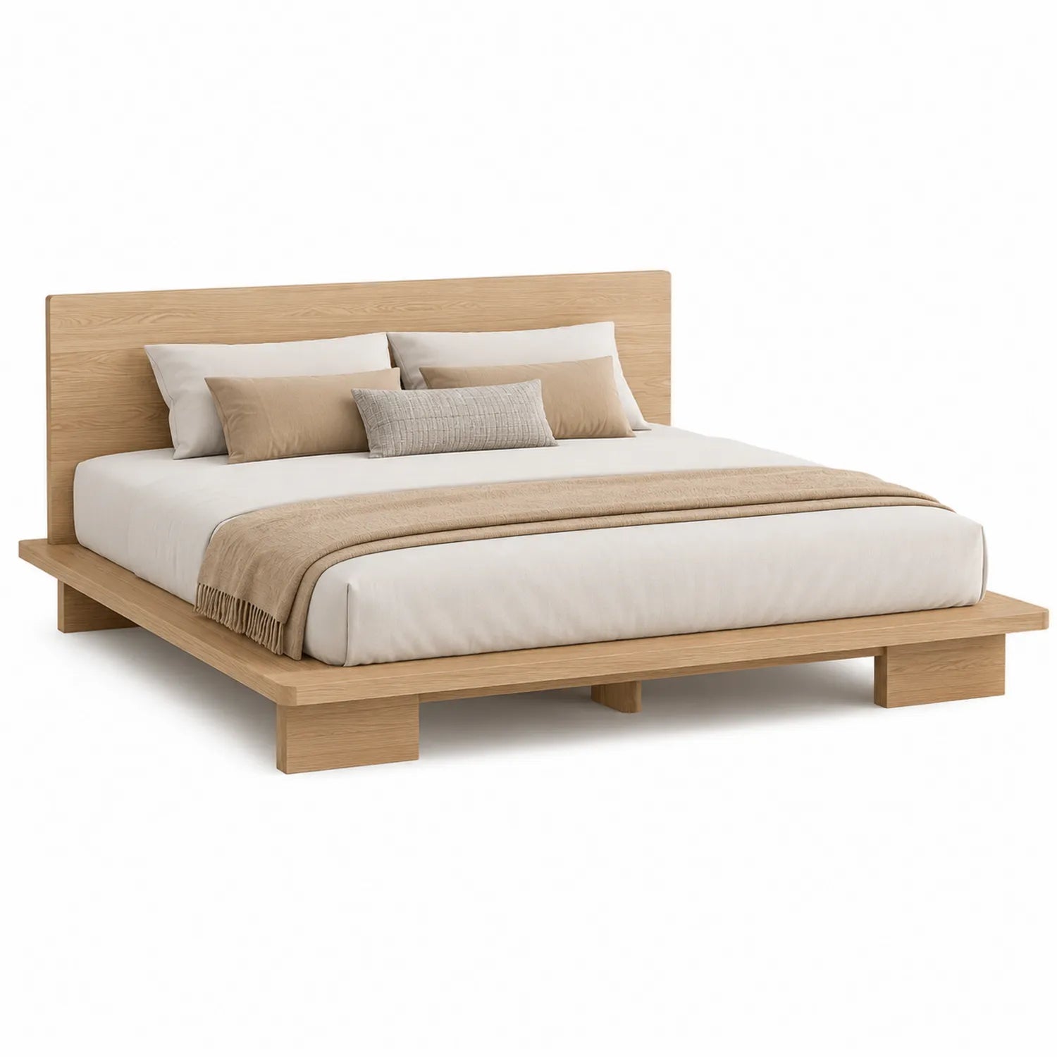 Łóżko do sypialni 160x200 cm platformowe rama MDF dąb naturalny drewniane wezgłowie