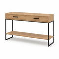 Konsola do przedpokoju 120 cm x 35 cm x 80 cm MDF laminowany dąb naturalny czarny metalowa rama 2 szuflady i półka