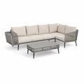 Zestaw mebli ogrodowych sofa narożna modułowa technorattan aluminium szary beżowy z stolikiem kawowym