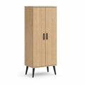 Szafka na buty stojąca 60 cm x 35 cm x 180 cm MDF laminowany dąb naturalny czarna metalowa podstawa 2 drzwi