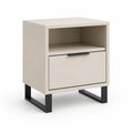 Szafka nocna 45x40x55 cm MDF laminowana beżowa z szufladą i otwartą półką czarna stalowa podstawa