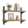 Regał ścienny 80x25x70 cm dąb naturalny metalowe czarne wsporniki 2 poziomy półek