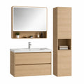 Zestaw mebli łazienkowych szafka pod umywalkę 100 cm MDF laminowany dąb naturalny biały lustro i szafka wysoka 170 cm