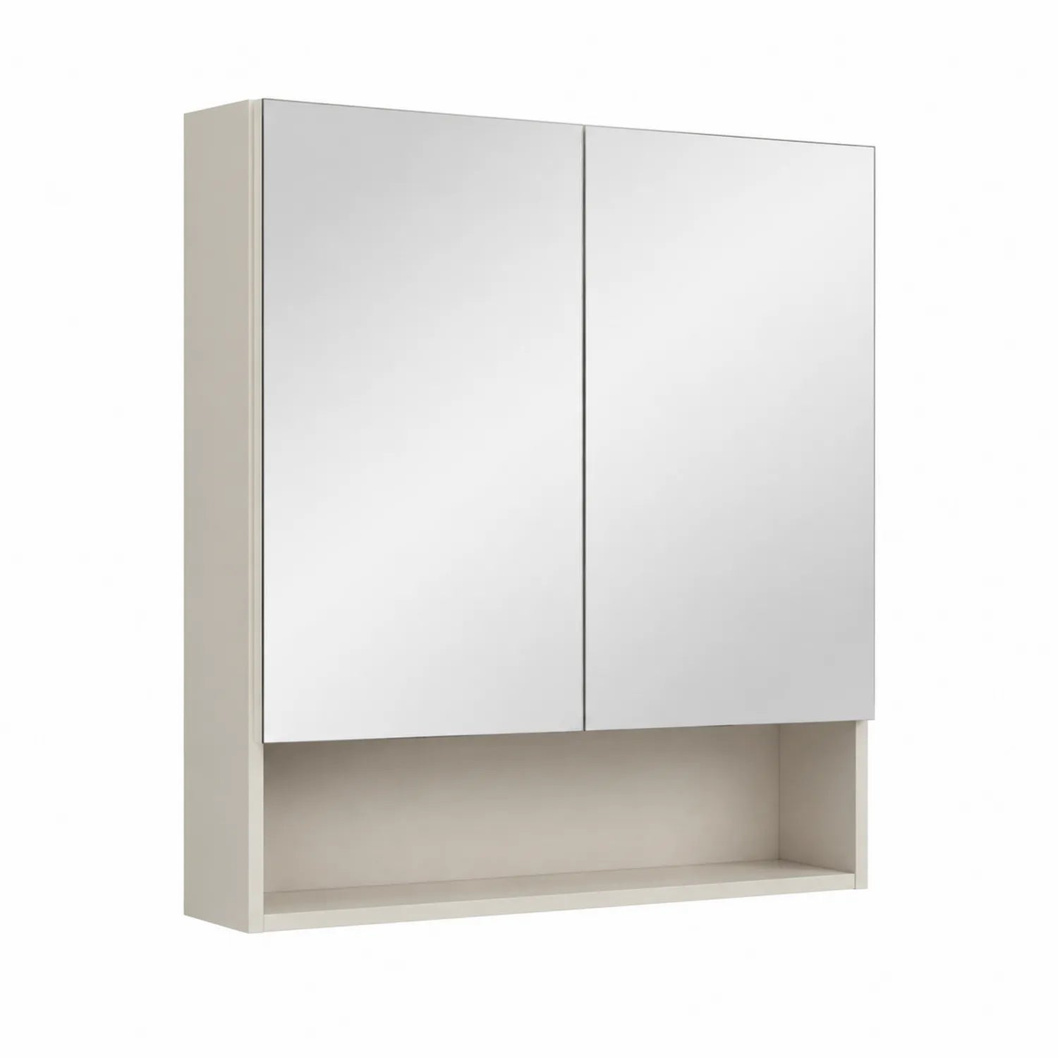Szafka łazienkowa z lustrem ścienna MDF laminowany 60 cm x 60 cm x 15 cm biała beżowa 2 drzwi lustrzane z półką dolną