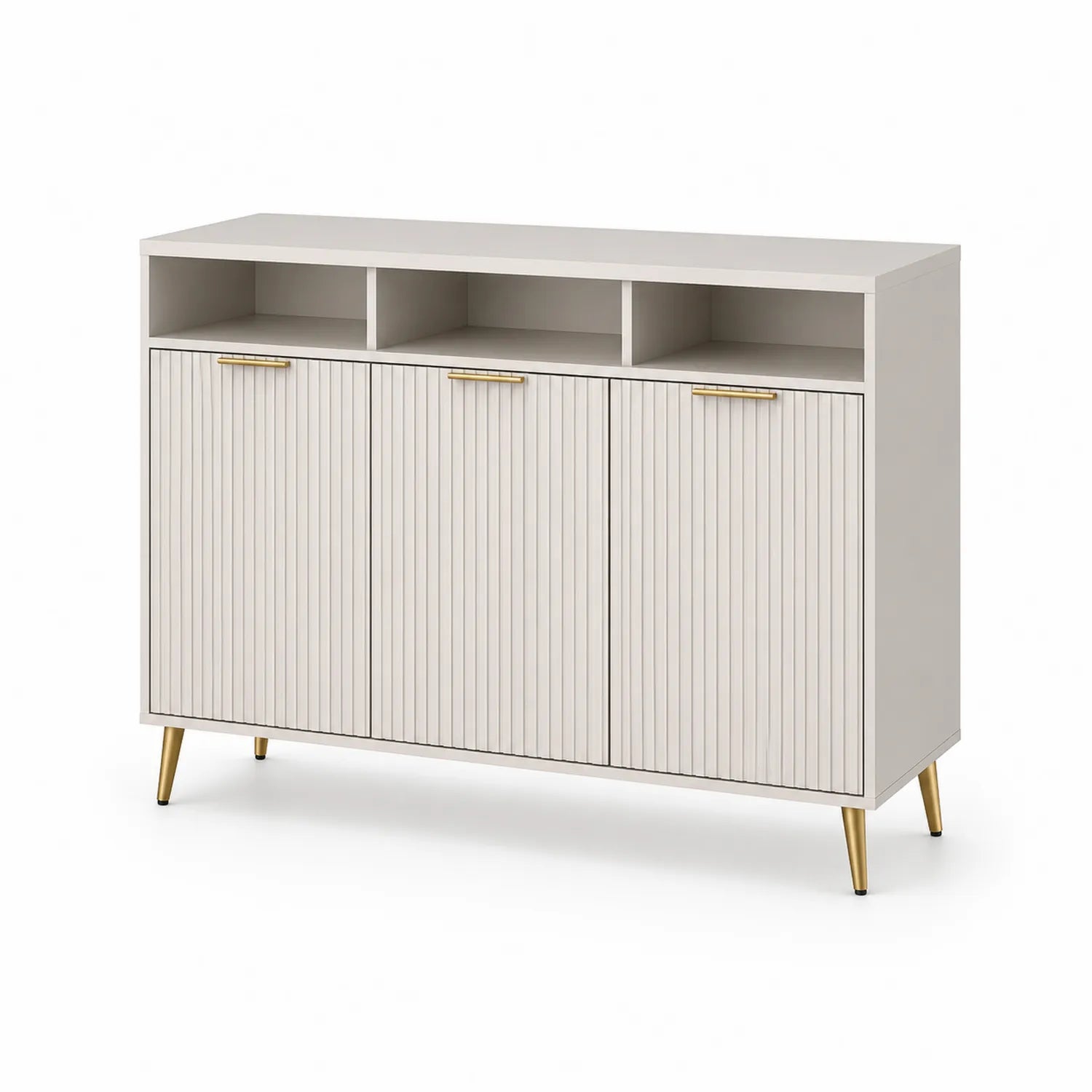 Kredens do jadalni 150 x 40 x 85 cm MDF z ryflowanymi frontami 3 drzwi beżowy złoty
