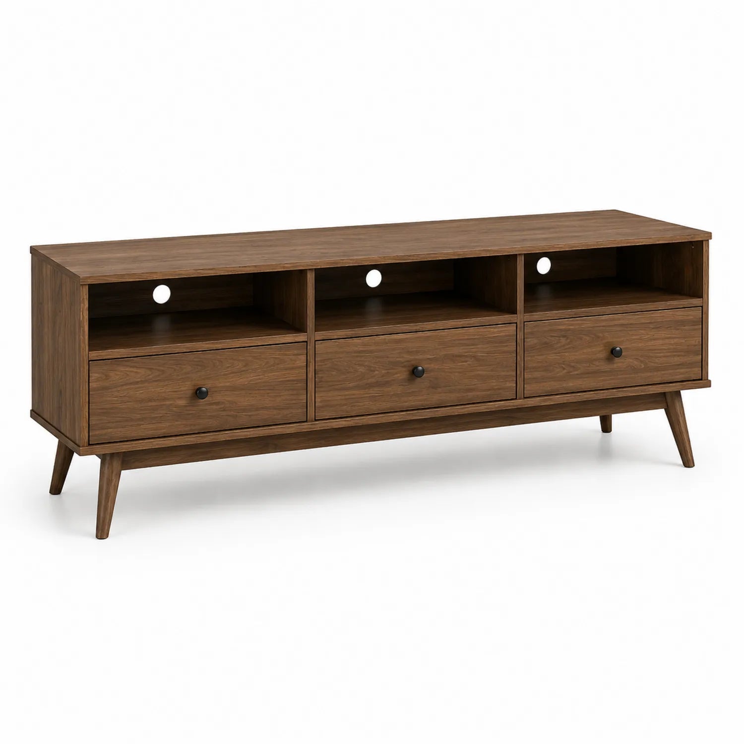 Szafka RTV 160x40x50 cm orzechowy MDF laminowany drewniane nogi nowoczesna komoda TV