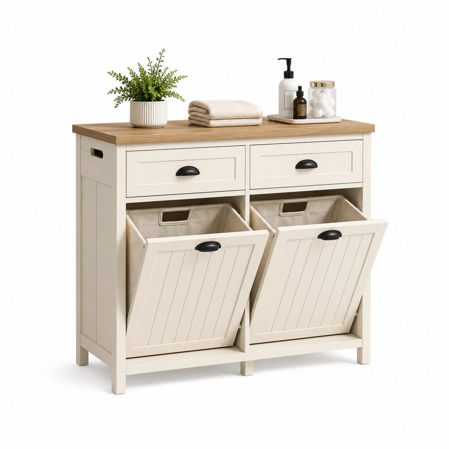 Szafka na pranie 80x30x85 cm MDF kremowa z 2 koszami