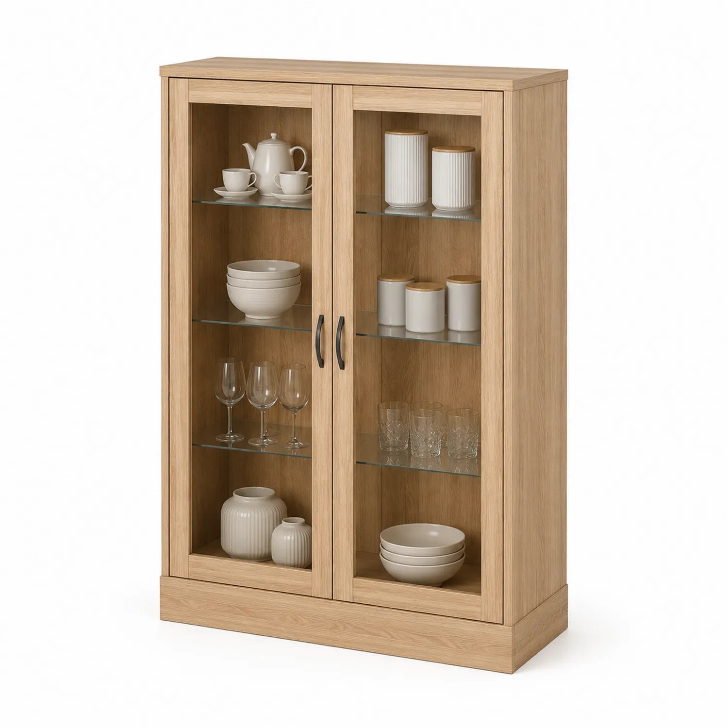 Kredens witryna do jadalni 100 x 40 x 160 cm MDF fornir dębowy szkło hartowane naturalny dąb 2 drzwi