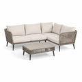 Zestaw mebli ogrodowych sofa narożna w kształcie L ze stolikiem 240 x 180 x 72 cm aluminium lina polipropylenowa szary beżowy