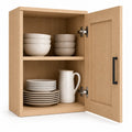 Szafka kuchenna wisząca 60 x 30 x 70 cm MDF laminowana dąb naturalny 1 drzwiowa z półką i czarnym metalowym uchwytem