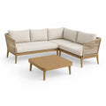 Zestaw mebli ogrodowych sofa narożna w kształcie L ze stolikiem 220 x 160 x 75 cm drewno akacjowe lina polipropylenowa naturalny beżowy