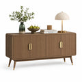 Kredens do jadalni 2-drzwiowy MDF ryflowane fronty brązowy złote uchwyty metalowe nogi