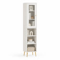 Witryna do jadalni 40 x 35 x 180 cm MDF szkło ryflowane biała złota