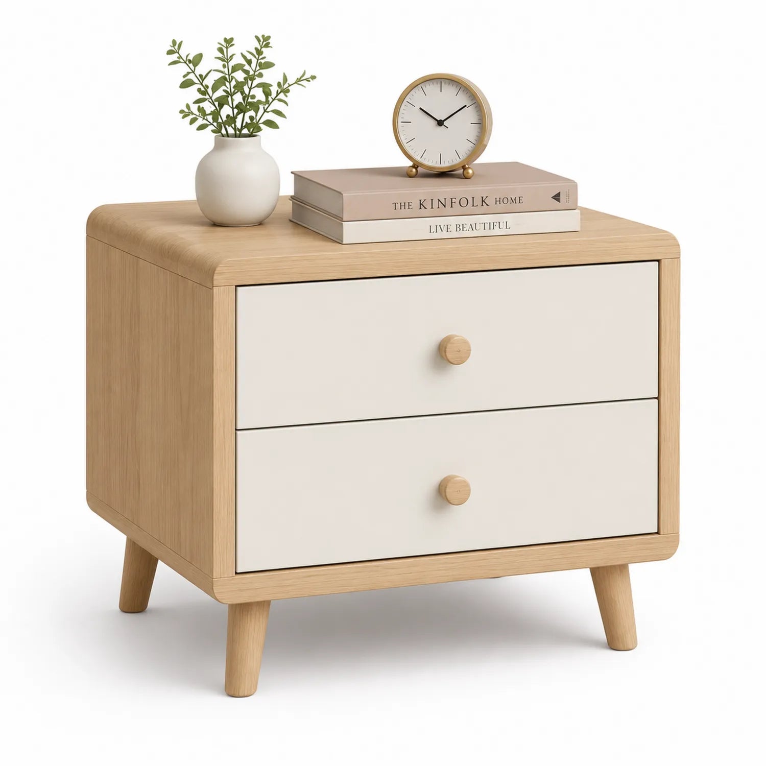 Szafka nocna 45x40x55 cm MDF jasne drewno beżowa 2 szuflady drewniane nogi