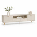 Szafka RTV 180x40x50 cm MDF kremowa ryflowane fronty