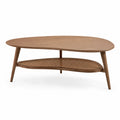 Stolik kawowy owalny 120 cm MDF drewno naturalne z półką rattanową 120 cm 60 cm 45 cm