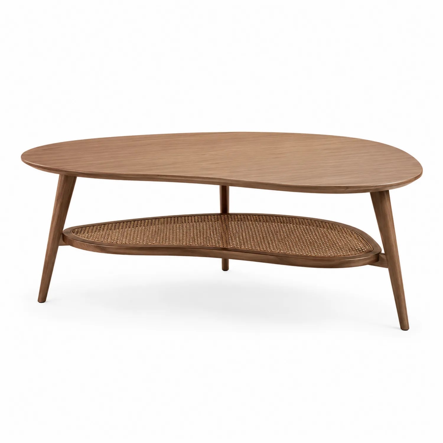 Stolik kawowy owalny 120 cm MDF drewno naturalne z półką rattanową 120 cm 60 cm 45 cm