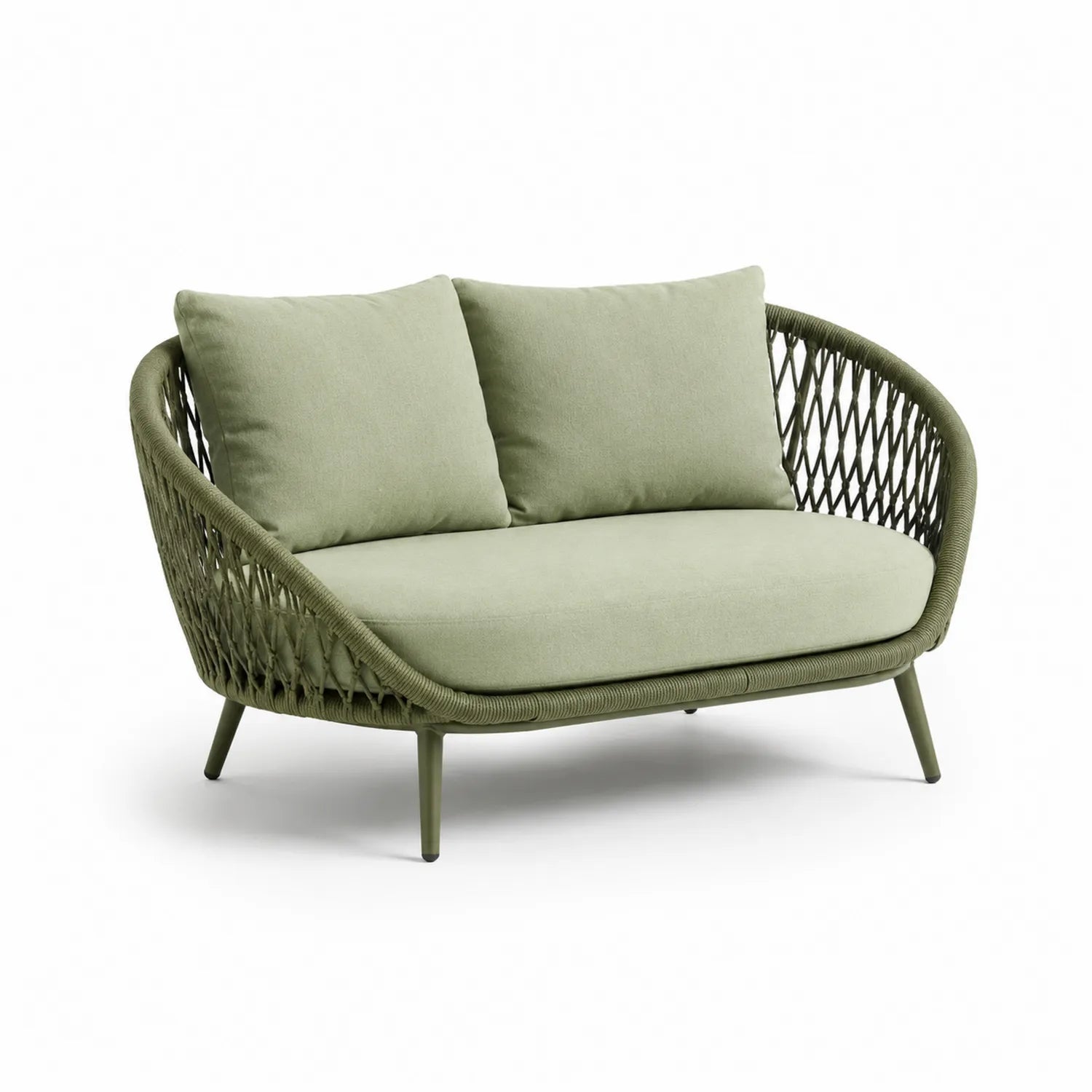 Sofa ogrodowa 2-osobowa 160 x 80 x 75 cm owalna aluminium plecionka linowa oliwkowa