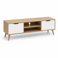 Szafka RTV 160x40x50 cm MDF dąb naturalny biały z otwartą półką i drzwiami