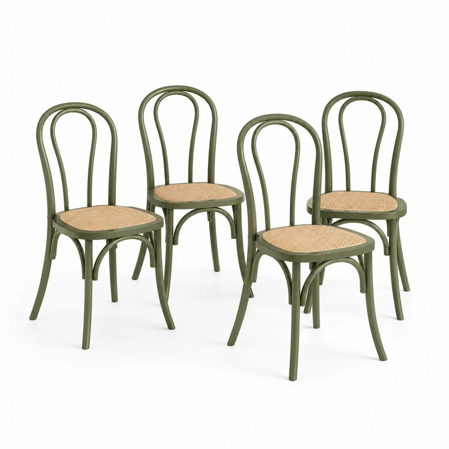 Krzesło do jadalni zestaw 4 sztuki stal malowana proszkowo plecionka rattan PE beżowy zielony 45 cm 50 cm 85 cm