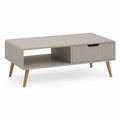 Stolik kawowy z szufladą i otwartą półką 100 cm x 55 cm x 40 cm MDF laminowany szary beżowy naturalne drewno nogi z drewna bukowego