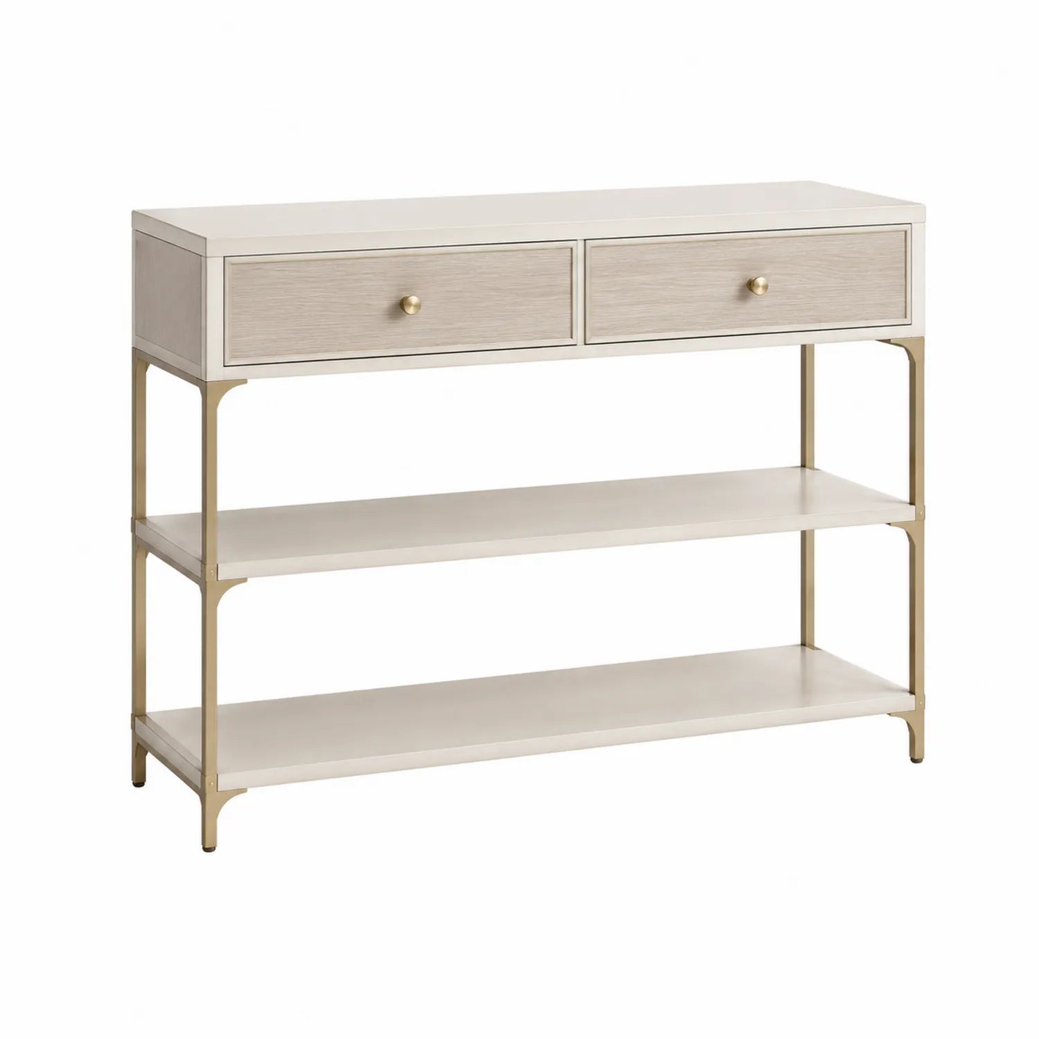 Konsola do przedpokoju 100 cm MDF beżowa złote metalowe nogi 2 szuflady 2 półki 100x35x80 cm