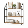 Regał ekspozycyjny ścienny 60 x 20 x 80 cm MDF laminowany dąb naturalny czarny metalowy 3 poziomy montaż ścienny
